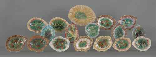 Appraisal: Seventeen majolica leaf dishes late th c largest - h