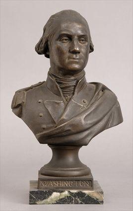 Appraisal: AMERICAN SCHOOL E TH C BUST OF WASHINGTON Patinated metal