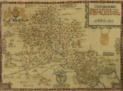 Appraisal: Oxfordshire An embroidered map after John Speed apapted by B