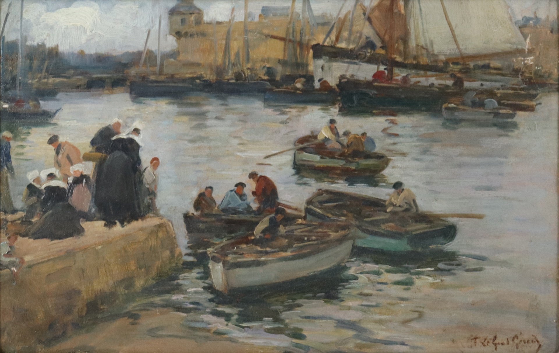 Appraisal: SIGNED OIL ON BOARD HARBOR SCENE Boats in Harbour Oil