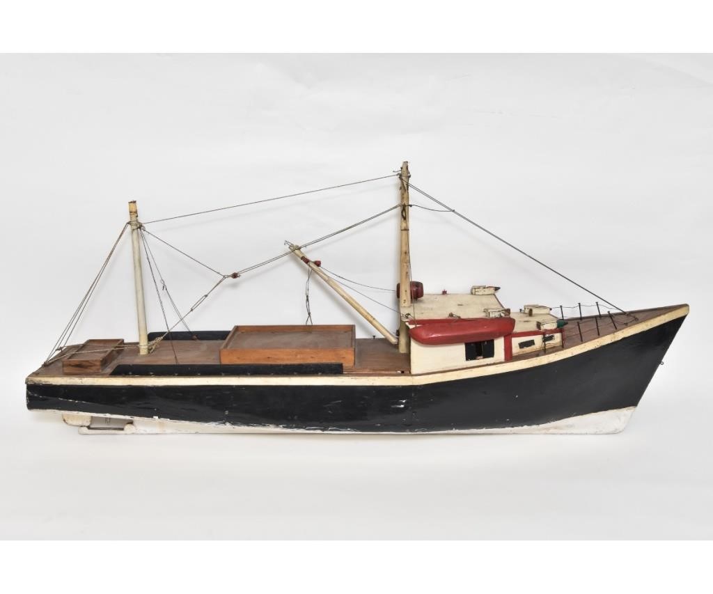 Appraisal: Large wooden fishing boat model scratch built with non-working electrical