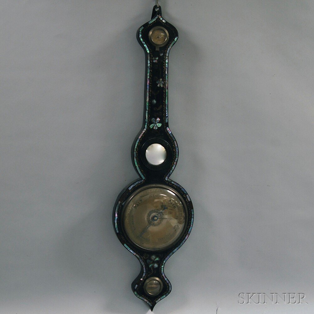 Appraisal: European Mother-of-pearl-inlaid and Black-painted Barometer losses lg wd to in