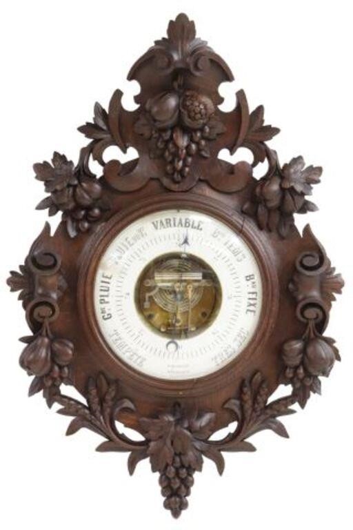 Appraisal: French Henri II style carved oak cased barometer th c