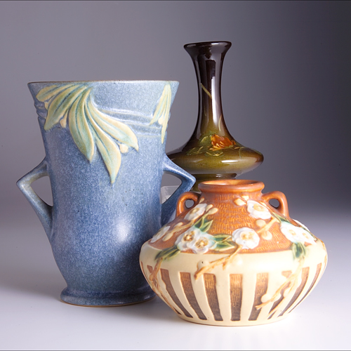 Appraisal: Three ROSEVILLE pieces to include a Rozane bud vase painted