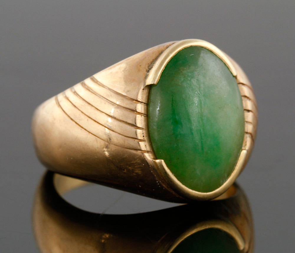 Appraisal: - K Yellow Gold and Green Hardstone Ring K yellow