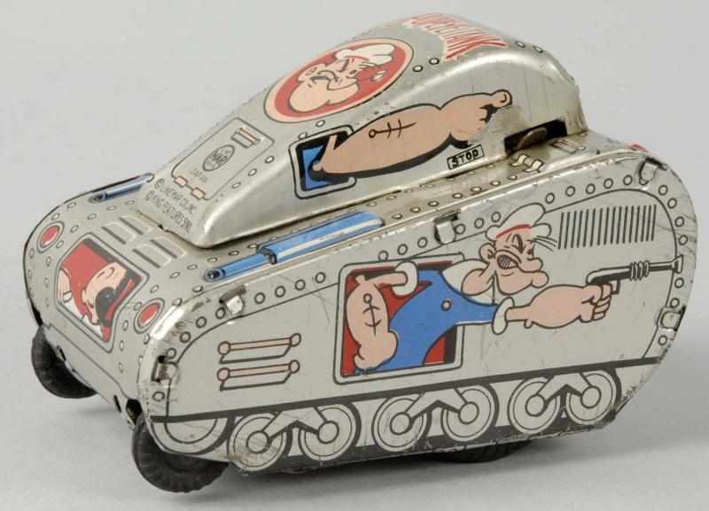 Appraisal: Tin Litho Linemar Popeye Tank Wind-Up Toy Description Japanese Working