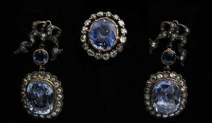 Appraisal: PAIR OF VICTORIAN GOLD DIAMOND AND SAPPHIRE EARRINGS TOGETHER WITH