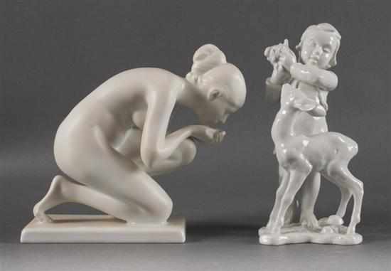 Appraisal: Two Rosenthal white porcelain figural groups nymph and child with