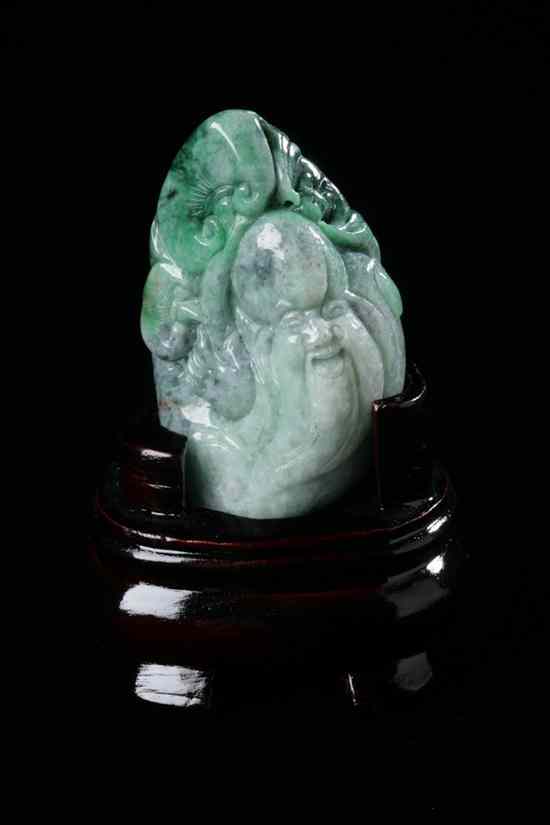 Appraisal: CHINESE APPLE GREEN AND CELADON JADEITE FIGURE OF SHOU LAO