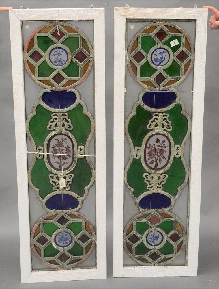 Appraisal: Pair of Stained Glass Windows each depicting birds and flowers