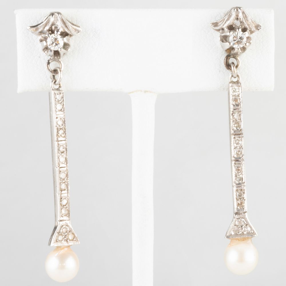 Appraisal: k White Gold Diamond and Pearl Drop Earrings Together with