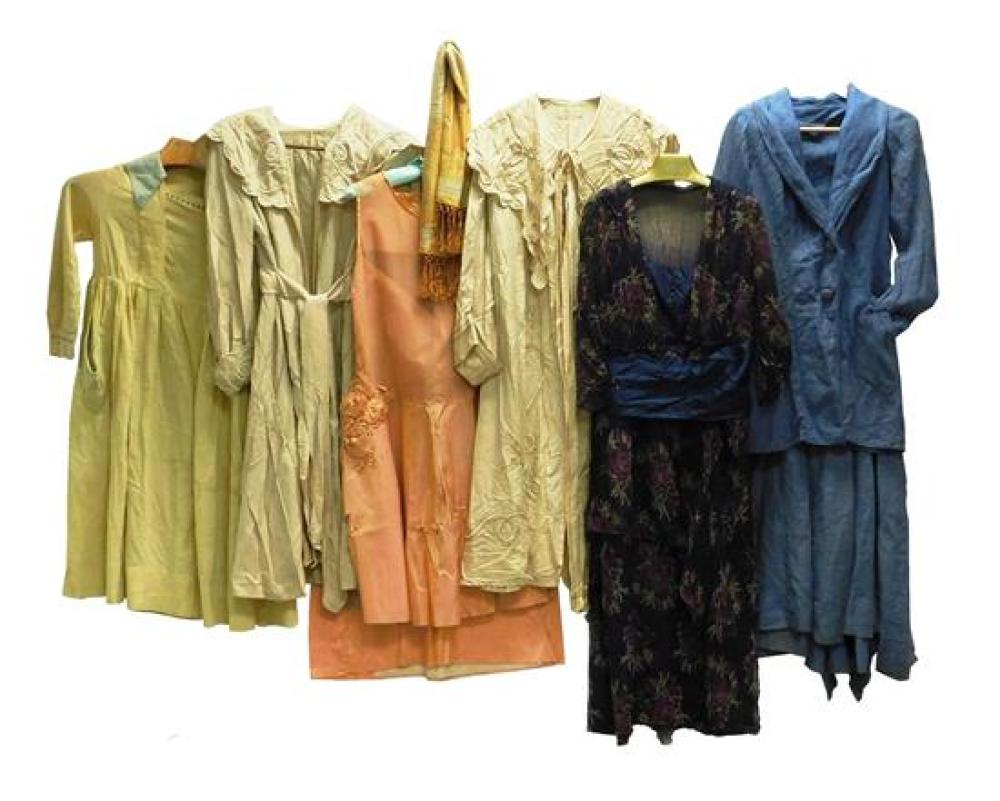 Appraisal: Women's vintage ca nine pieces including peach silk two-piece dress