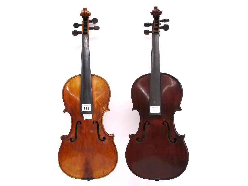 Appraisal: German violin labelled J D Robitfdief cm together with another