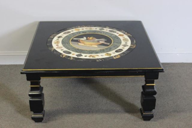 Appraisal: Fine Quality Pietra Dura Table Top Mounted in aLacquered Coffee