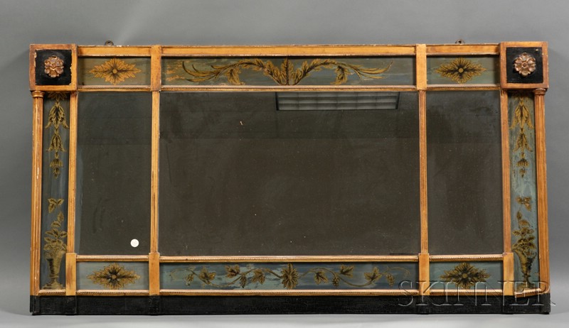 Appraisal: Regency-style Reverse Painted Glass and Part-ebonized Over Mantel Mirror late