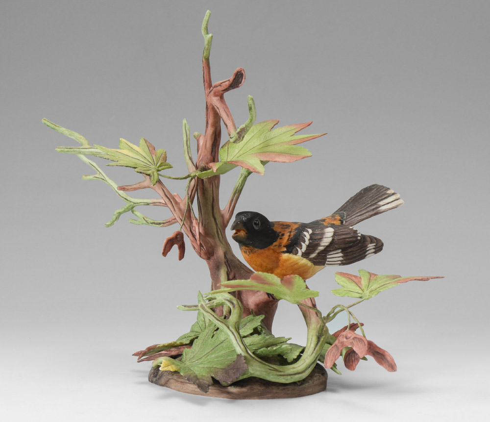 Appraisal: BOEHM PORCELAIN BIRD SCULPTURE Black Headed Grosbeak - Measures approx