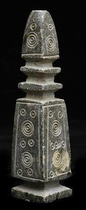 Appraisal: IRANIAN GREY SCHIST GAME PIECE Of squared conical form with