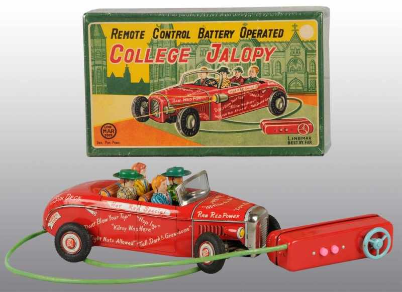 Appraisal: Tin College Jalopy Battery-Operated Toy Description Japanese Working Remote control