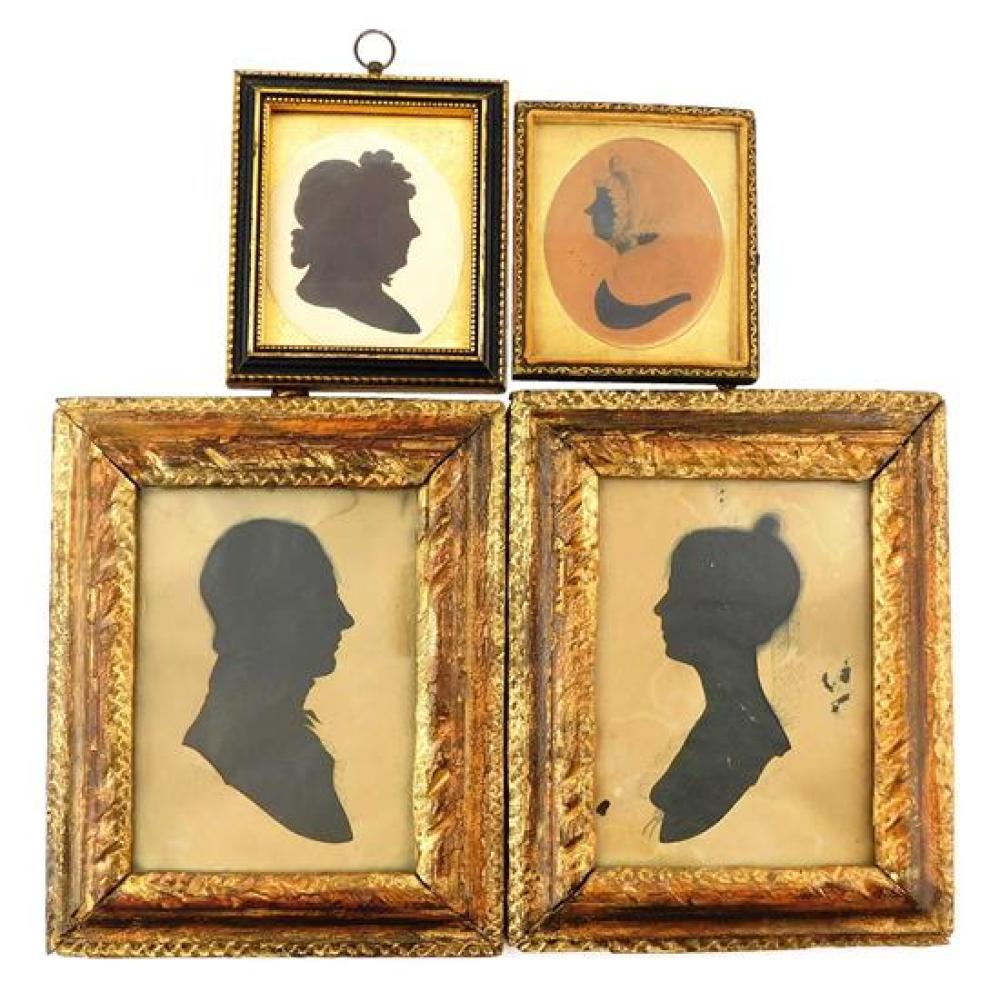 Appraisal: Four framed silhouettes th C including pair of hollow cut