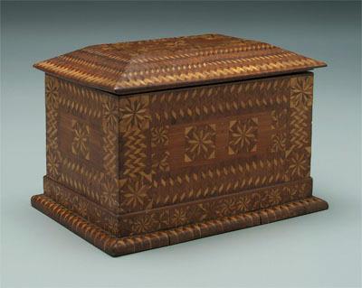 Appraisal: Inlaid folk art box extensive geometric and floral inlay on