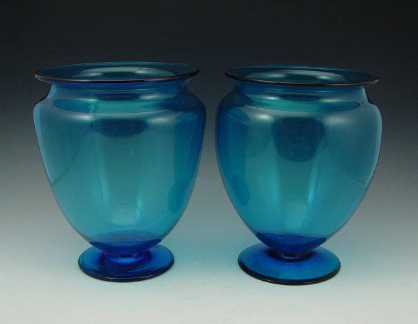 Appraisal: PAIR STEUBEN BLUE GLASS VASES Pedestal base shape '' tall