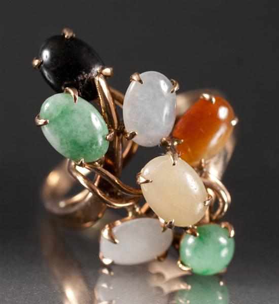 Appraisal: Lady's K yellow gold and multi-colored cabochon ring grams size