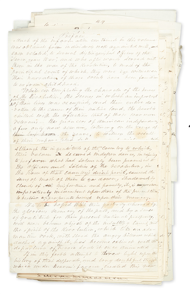 Appraisal: AMERICAN REVOLUTION--HISTORY Stark Caleb Manuscript for Memoir and Official Correspondence