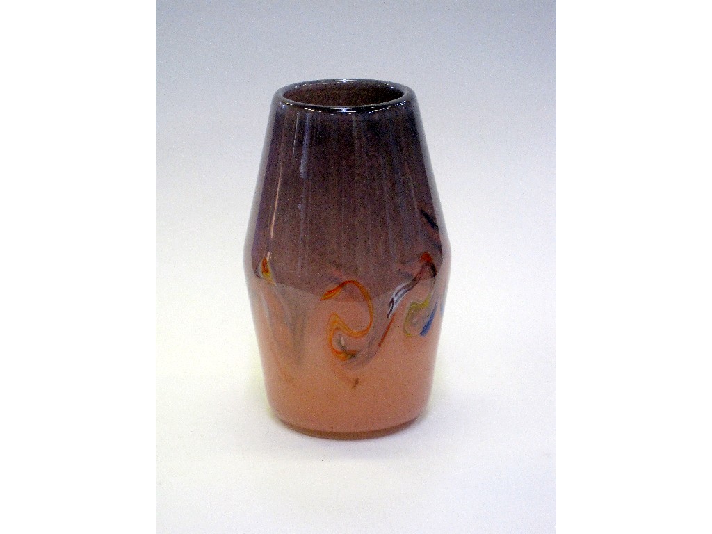 Appraisal: Strathearn glass vase with swirling coloured decoration on mottled pink