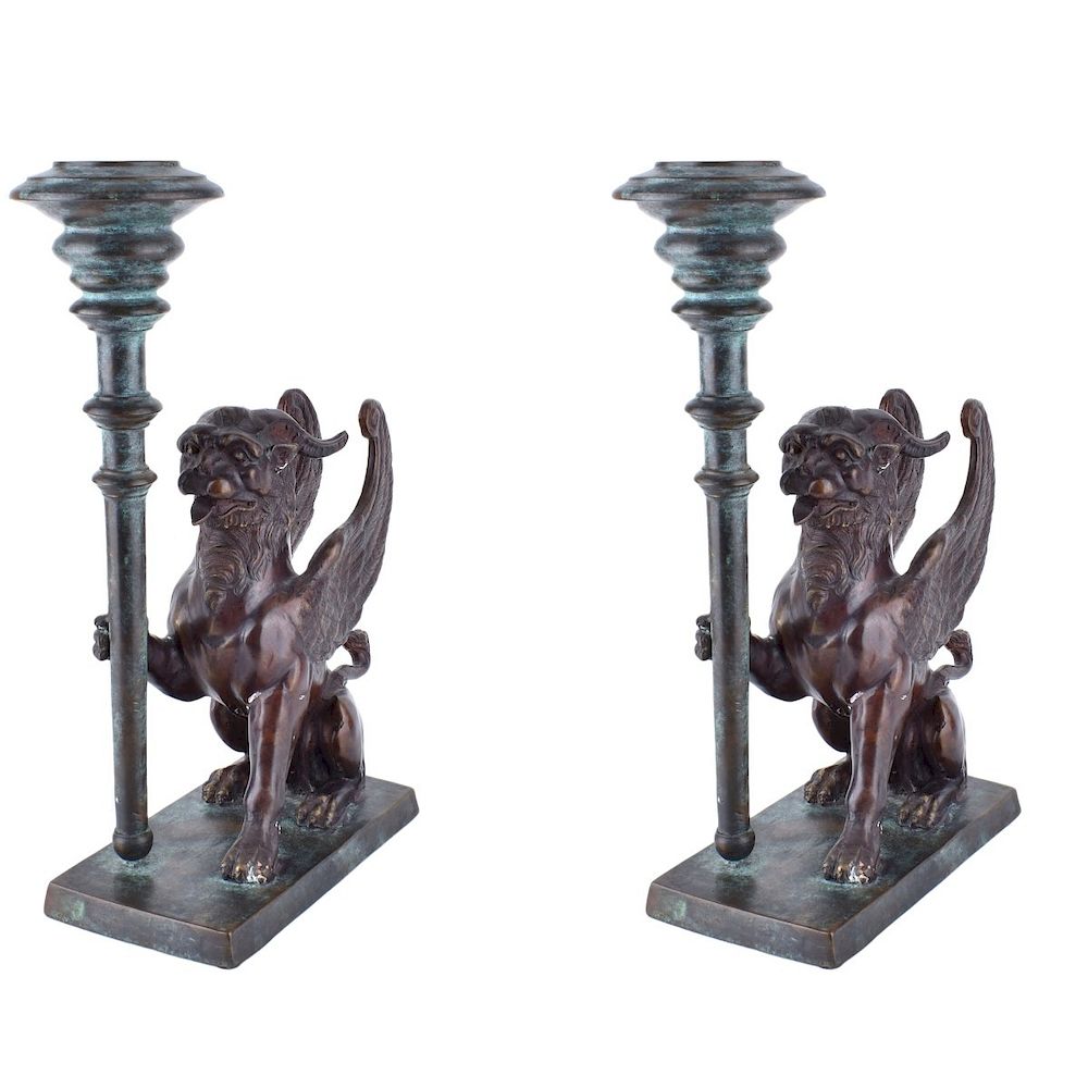 Appraisal: Pair of Bronze Sculptures Pair of th Century Bronze Candle