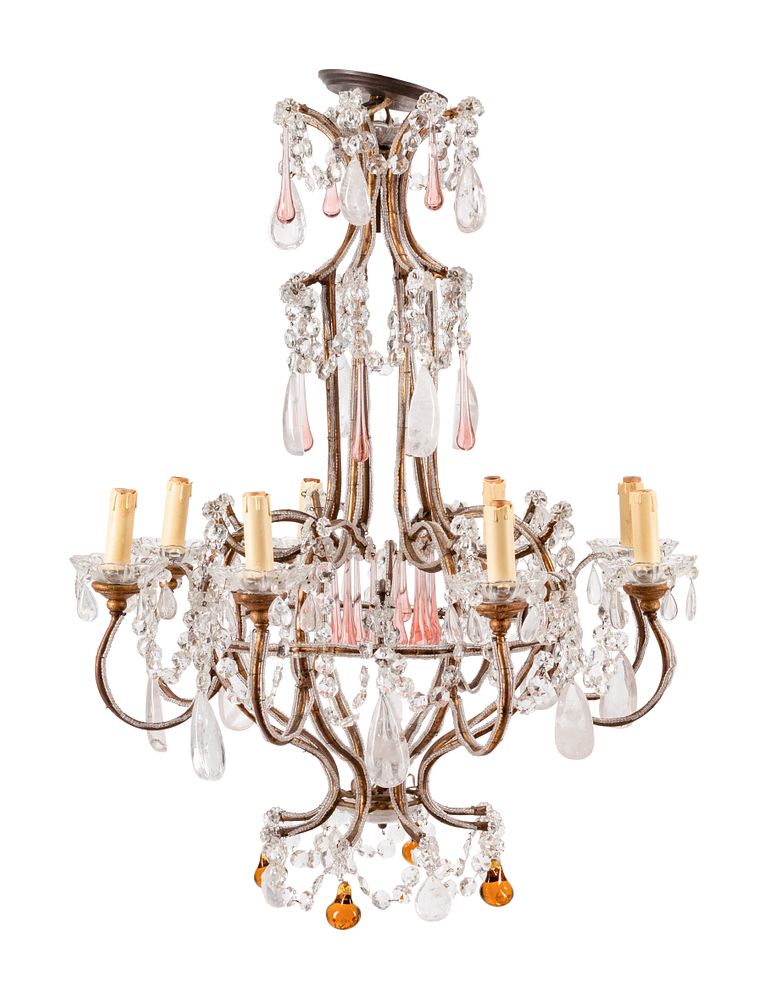 Appraisal: A French Neoclassical Style Eight-Light Chandelier with Glass and Rock