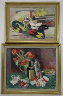 Appraisal: MARRE Helene Two Oil on Canvas Still Lifes Masks -