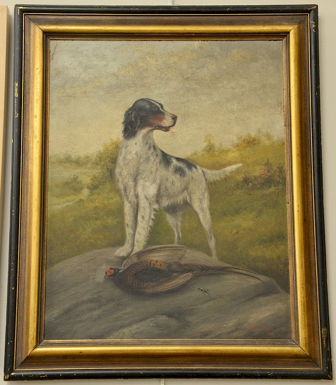 Appraisal: W C Van Zandt oil on canvas Spaniel with Pheasant