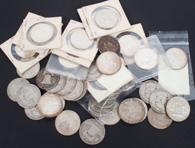 Appraisal: Fifty U S silver half dollars various dates and mints