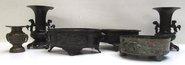 Appraisal: SIX CHINESE BRONZE BOWLS AND VASES in various forms and