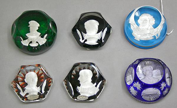 Appraisal: Six Baccarat sulphide glass paperweights second half th century Comprising