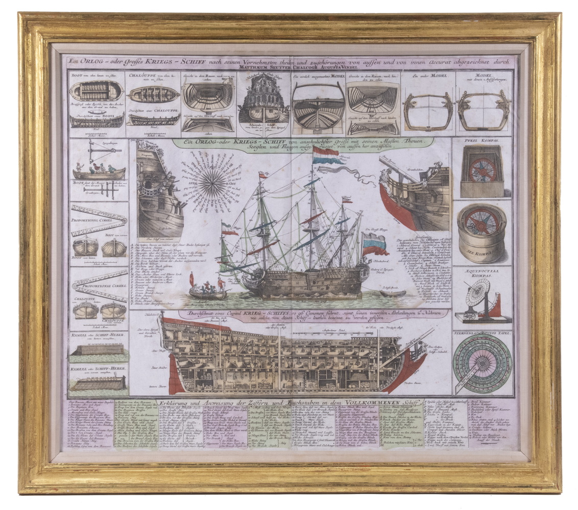 Appraisal: GEORG MATTHAUS SEUTTER - COPPER SHIP ENGRAVING Framed Early th