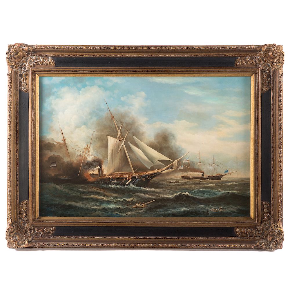 Appraisal: Robinson Jones Sinking Confederate Steamer British th century Oil on