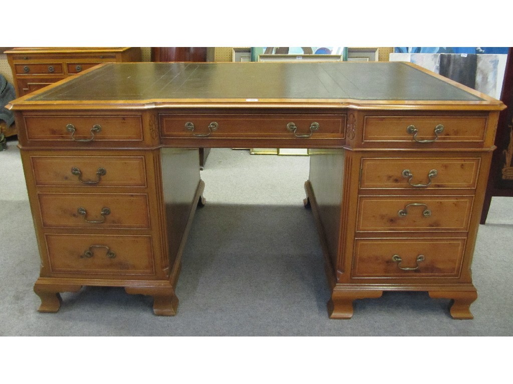 Appraisal: Reproduction twin pedestal partners desk with leather top