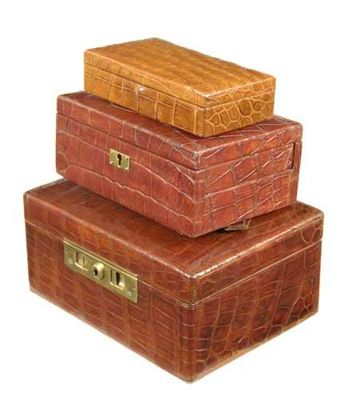 Appraisal: A crocodile jewellery box with stamped initials 'D C '