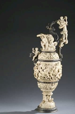 Appraisal: German th c silver and carved ivory ewer A German