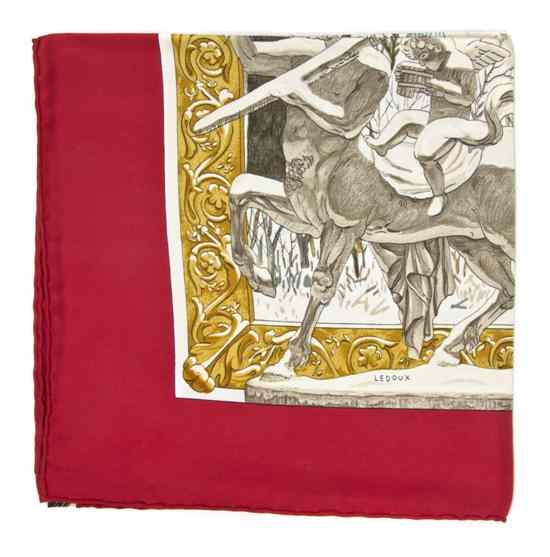 Appraisal: An Hermes Silk Scarf in a 'L'hiver' motif Labeled within