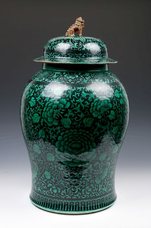 Appraisal: FAMILLE NOIR EGREEN ENAMELLED JAR EARLY TH C Of baluster