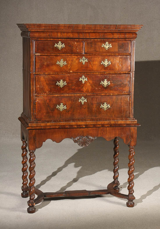 Appraisal: Lot Property of Various Owners William Mary Inlaid Walnut Chest-on-Stand