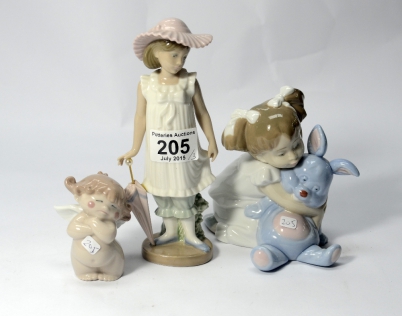 Appraisal: Nao porcelain figures Girl with Umbrella Girl with large rabbit