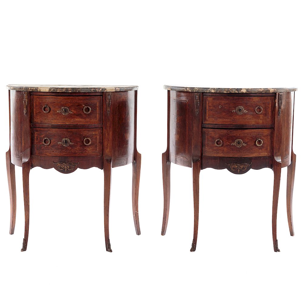 Appraisal: Pair of Louis XV Style Demilune Tables a Nuit Early