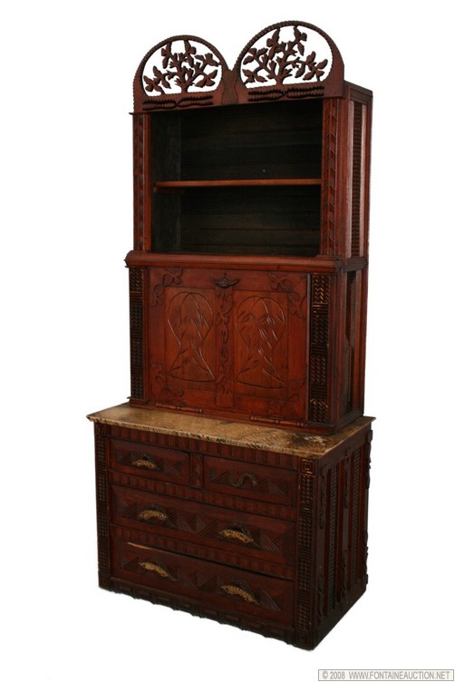 Appraisal: FINE TRAMP CHIP CARVED STEPBACK SECRETARY W x H x