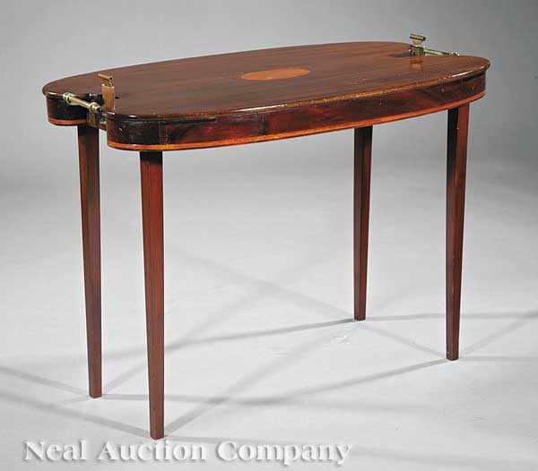 Appraisal: An Edwardian Inlaid Mahogany Metamorphic Tray Table early th c