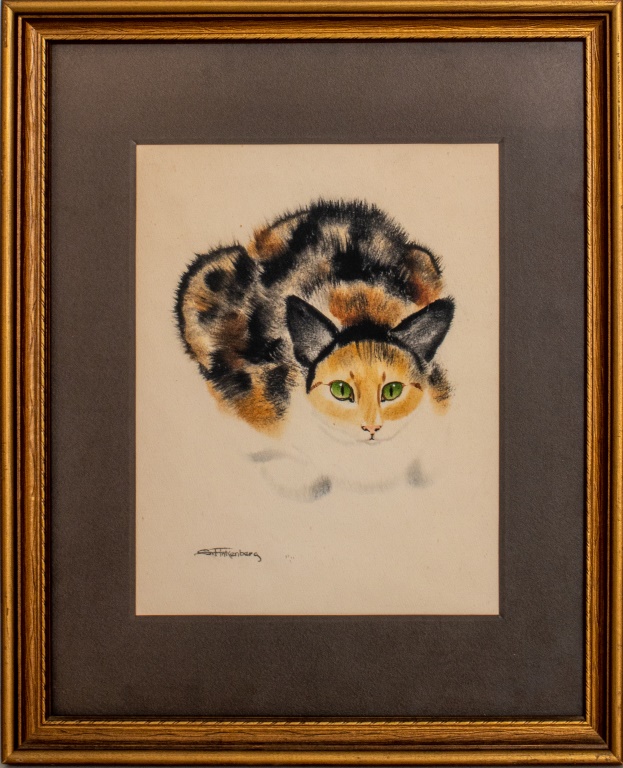 Appraisal: SANDRA FINKENBERG TORTOISESHELL CAT WATERCOLOR Sandra Finkenberg American XX watercolor