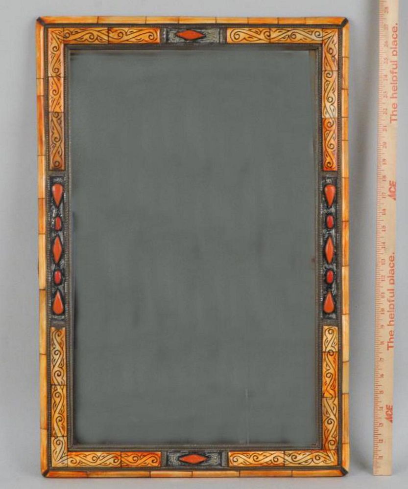 Appraisal: Moroccan Bone Inlaid Mirror with coral color side accents Frame