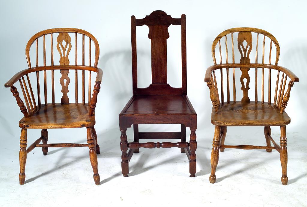 Appraisal: th CENTURY OAK COUNTRY CHAIR with arched crest rail shaped